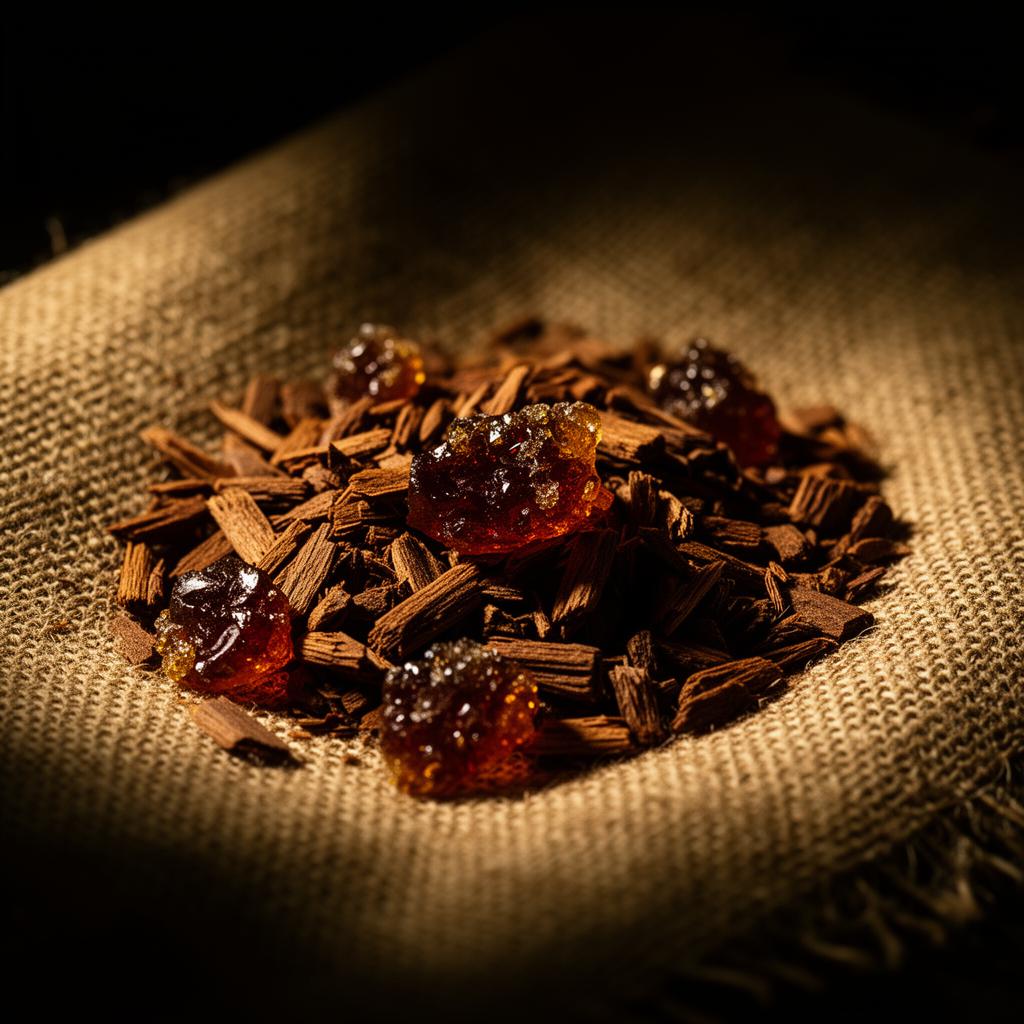 Oud wood chips and resin