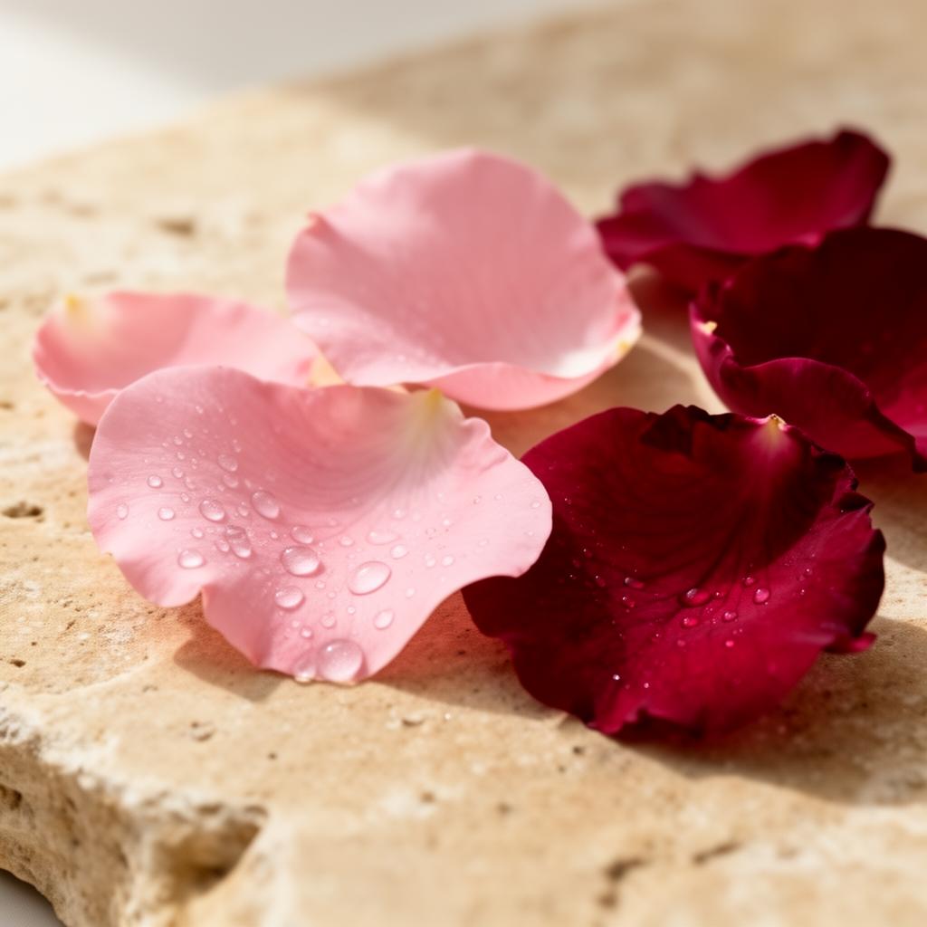Fresh rose petals on stone