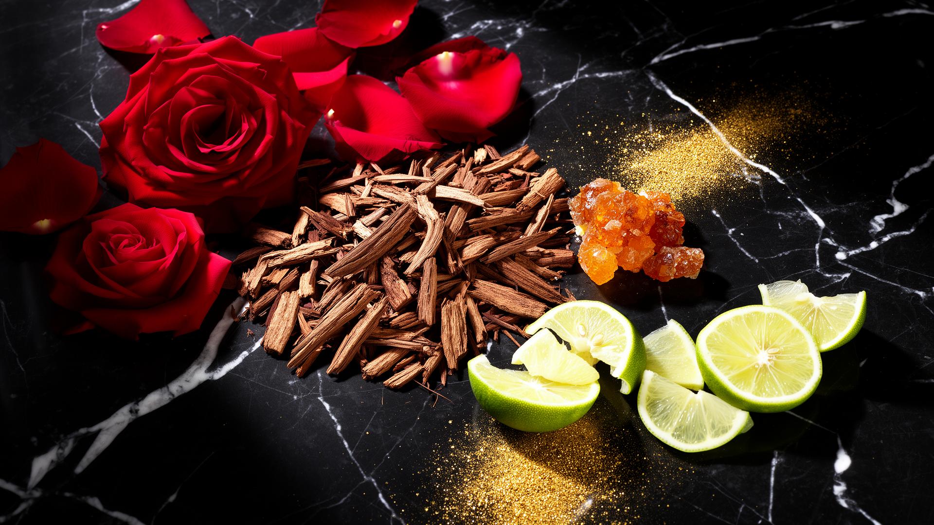 Fragrance notes editorial flat-lay